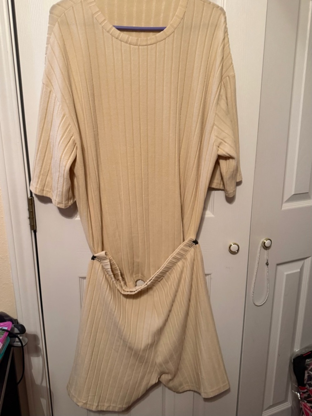 Cream Ribbed Short Sleeve Dress - Modern Casual